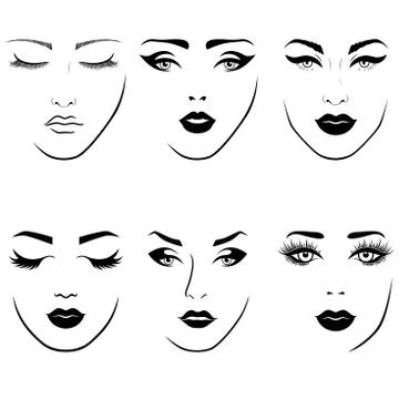 Set of women's faces Stock Illustration