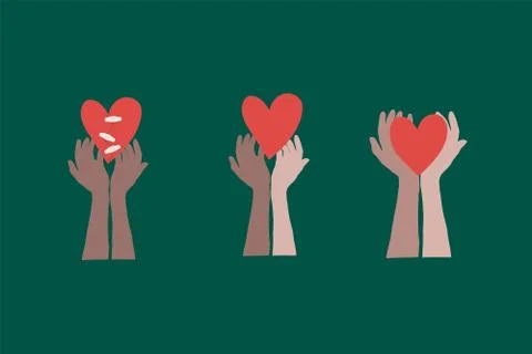 Set of Women's hands with a heart. Vector set of hand logo illustrations Stock Illustration