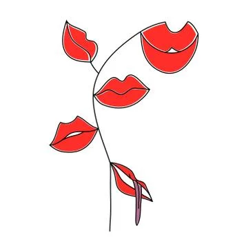Set of women's lips. Lips of different shapes on the stem. Vector illustration. Illustrazione stock