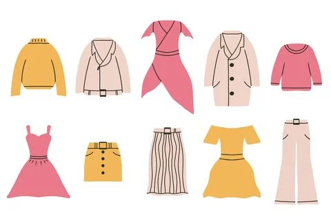 Set of womens spring clothes. Stock Illustration