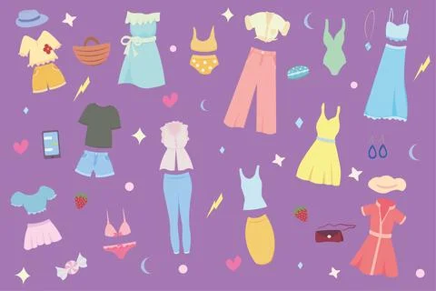 Set of women's summer clothes in a flat design Stock Illustration