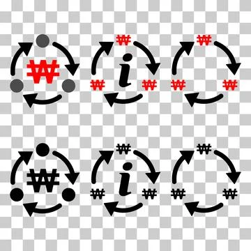 Set of Won money change icon, trade cash information web symbol, convert sign Stock Illustration