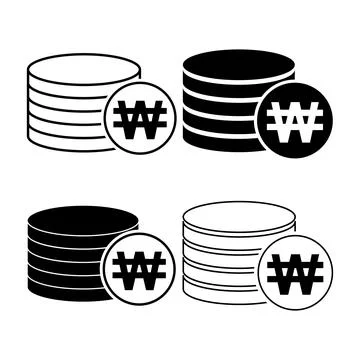 Set of Won stack coin, flat icon money design, cash sign vector illustration Stock Illustration
