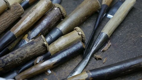 Set of wood carving tools, Carpenter wood chisel tool. Видео 79836717