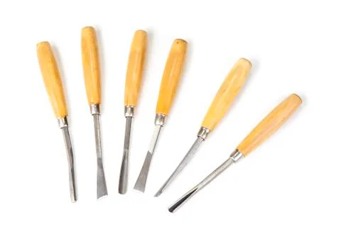 Set of wood chisel on the white background Stock Photos