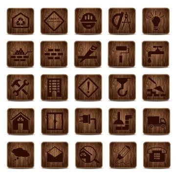 Set of wood icons on theme of construction. Stock Illustration