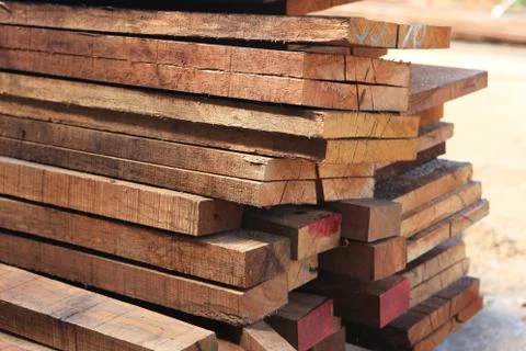 Set of wood pine timber for construction building Fotos de archivo