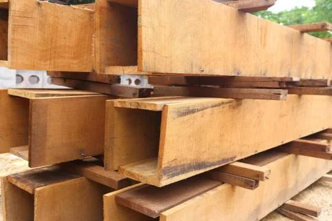 Set of wood pine timber for construction building Fotos de archivo