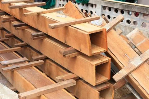 Set of wood pine timber for construction building Stock Photos