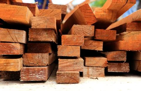 Set of wood pine timber for construction building Fotos de archivo