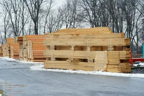 Set of wood pine timber for construction building Stock Photos