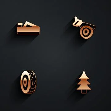 Set Wood plane tool, Hand saw and log, Tree rings and icon with long shadow Stock Illustration