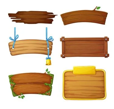 Set of wooden banners with decorative elements Stock Illustration