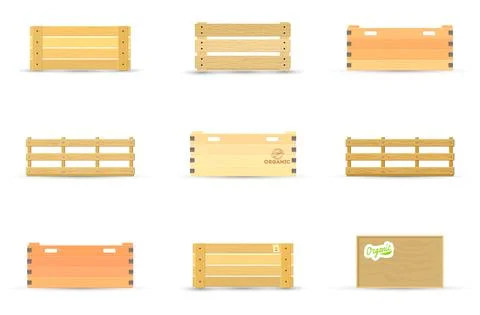 Set of wooden boxes types Stock Illustration
