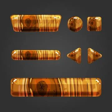 Set of wooden button for game design Stock Illustration