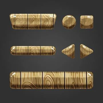 Set of wooden button for game design Stock Illustration