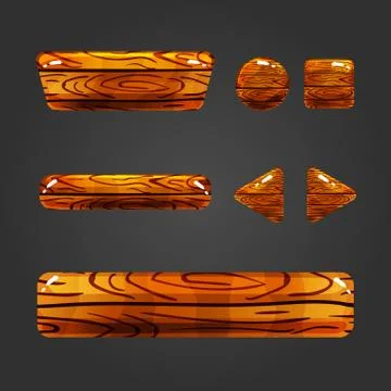 Set of wooden button for game design Stock Illustration