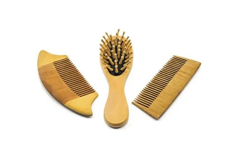 Set of wooden combs Stock Photos