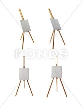Set of Wooden easel over isolated white background Stock Photos
