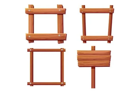Set wooden frames borders from planks with nails. Wood boards, brown old planks Illustrazione stock