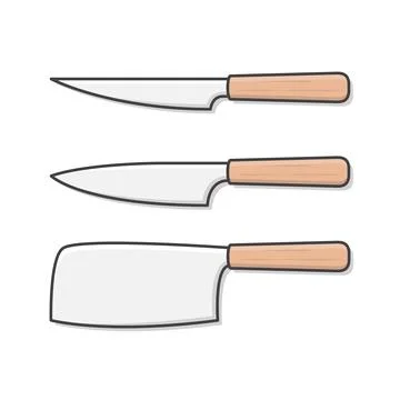 Set Of Wooden Kitchen Knive Vector Icon Illustration. Chef Knife Kitchen An.. Stock Illustration