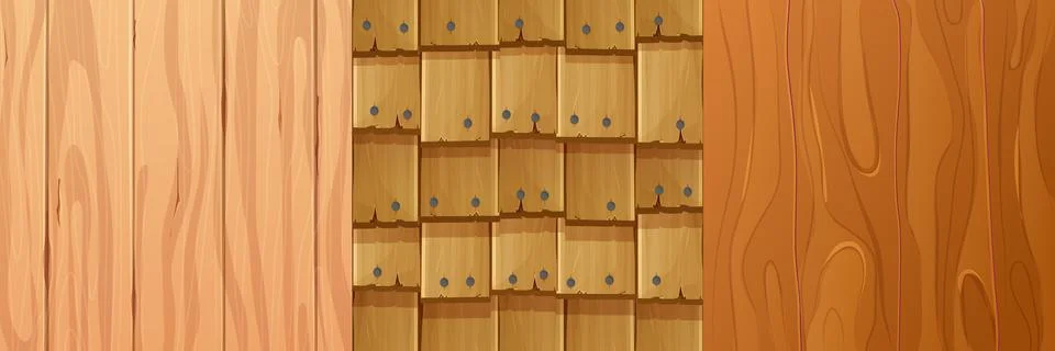 Set wooden material, textured surface wood comic background in cartoon style Illustrazione stock