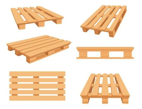 Set of wooden pallets for cargo loading and transportation vector illustrat.. Stock Illustration