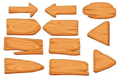 Set of wooden plank pointer boards vector illustration isolated on white back Stock Illustration
