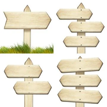 A set of wooden pointers made of light brown wood, highlighted on a white bac Stock Photos