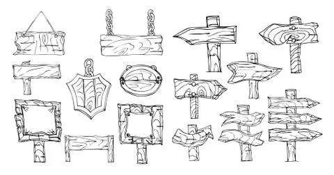 Set of wooden signposts Illustrazione stock