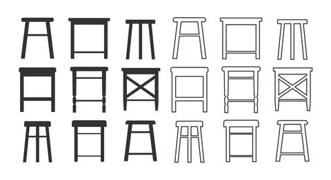 Set of wooden stool vector icons isolated on a white background Stock Illustration
