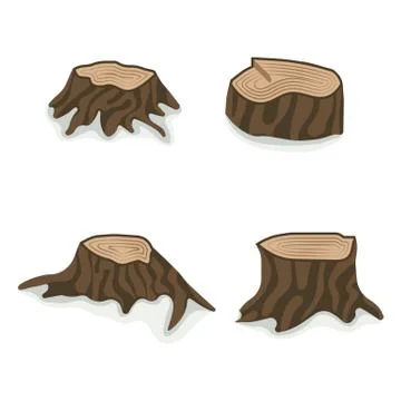 Set of wooden stumps. Vector image isolated on a white background. Stock Illustration