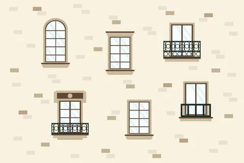 Set of wooden window frames. The architecture of the house, the appearance of Stock Illustration