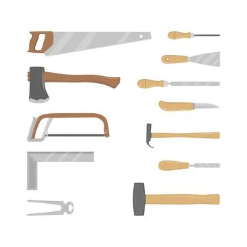 Set of woodworker tools in flat vector illustration Stock Illustration