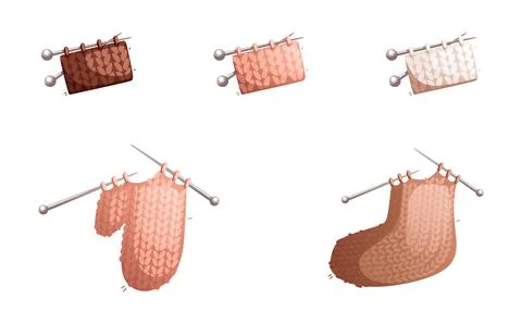 A set of wool socks, mittens in the knitting process. Detailed vector illustr Stock Illustration