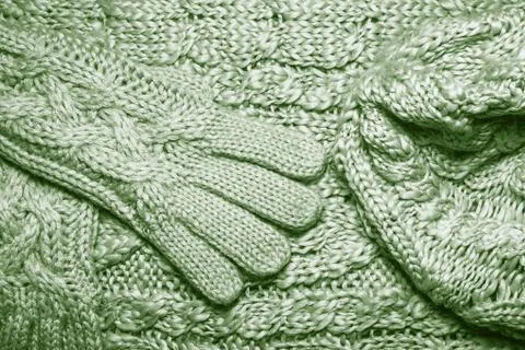 Set of Wool sweater or scarf, hat and gloves texture close up Stock Photos