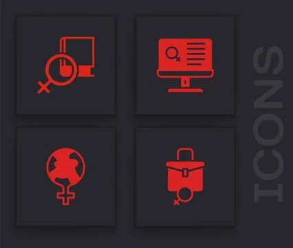 Set Work for female, Book about women, Dating app and Feminism the world icon Illustrazione stock