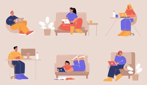 Set work from home, freelance, self-employment Illustrazione stock