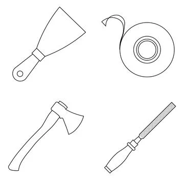Set of work icons. Putty knife, file tool, ax, insulating tape Stock Illustration