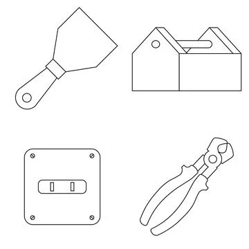 Set of work icons. Putty knife, toolbox, socket plug, pliers Stock Illustration
