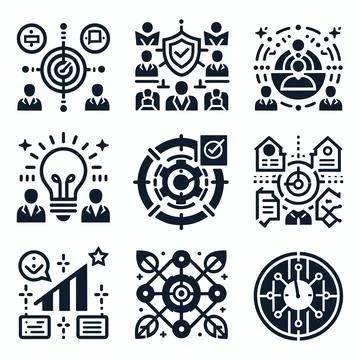 Set of work management icons in black color on white background. Stock-Illustration