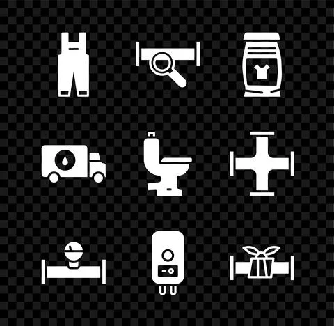 Set Work overalls, Industry metallic pipe, Laundry detergent, and manometer Stock Illustration