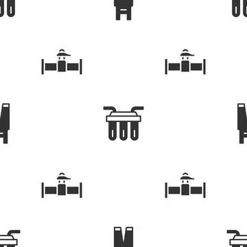 Set Work overalls, Water filter and Industry pipe and valve on seamless pattern Stock Illustration