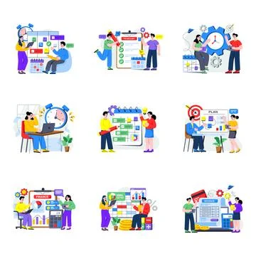 Set of Work Plan Flat Illustrations Stock Illustration