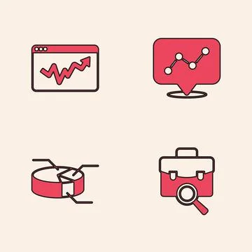Set Work search, Graph chart infographic, and Pie icon. Vector Illustrazione stock
