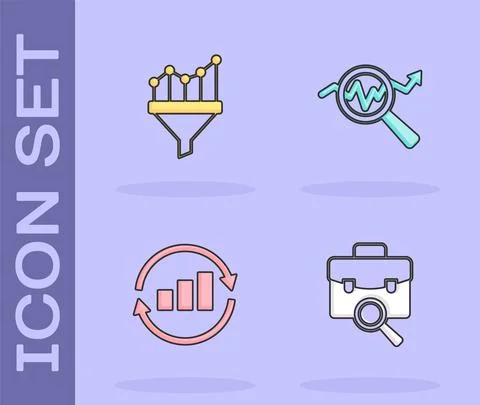Set Work search, Sales funnel with chart, Graph infographic and Search data Stock Illustration