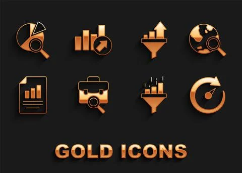 Set Work search, Search globe, Digital speed meter, Sales funnel with chart Stock-Illustration