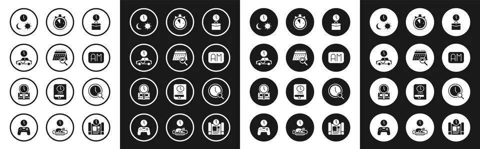 Set Work time, Calendar search, Time to travel, Day and night with, Morning Stock Illustration