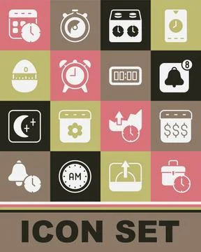 Set Work time, Payday, calendar with dollar, Alarm clock app mobile, Time c.. Stock Illustration