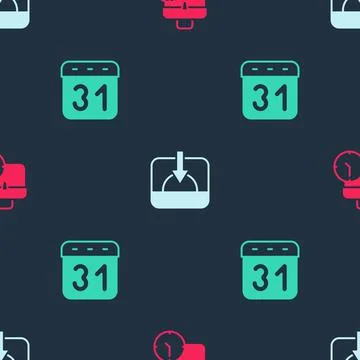 Set Work time, Sunset and Calendar on seamless pattern. Vector Stock Illustration